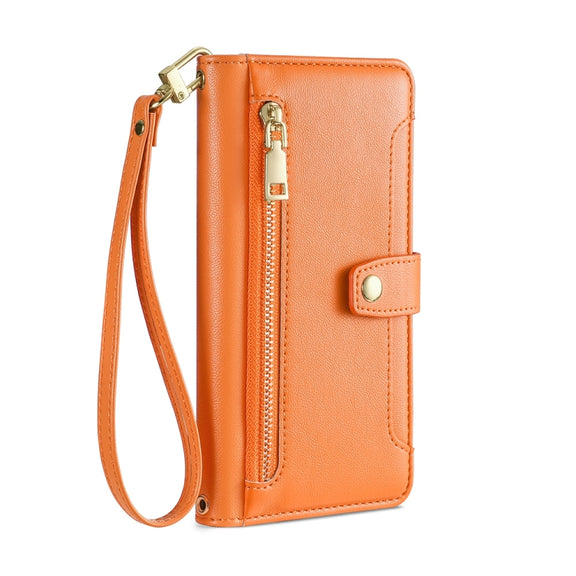 For Motorola Moto G73 5G Sheep Texture Cross-body Zipper Wallet Leather Phone Case(Orange)