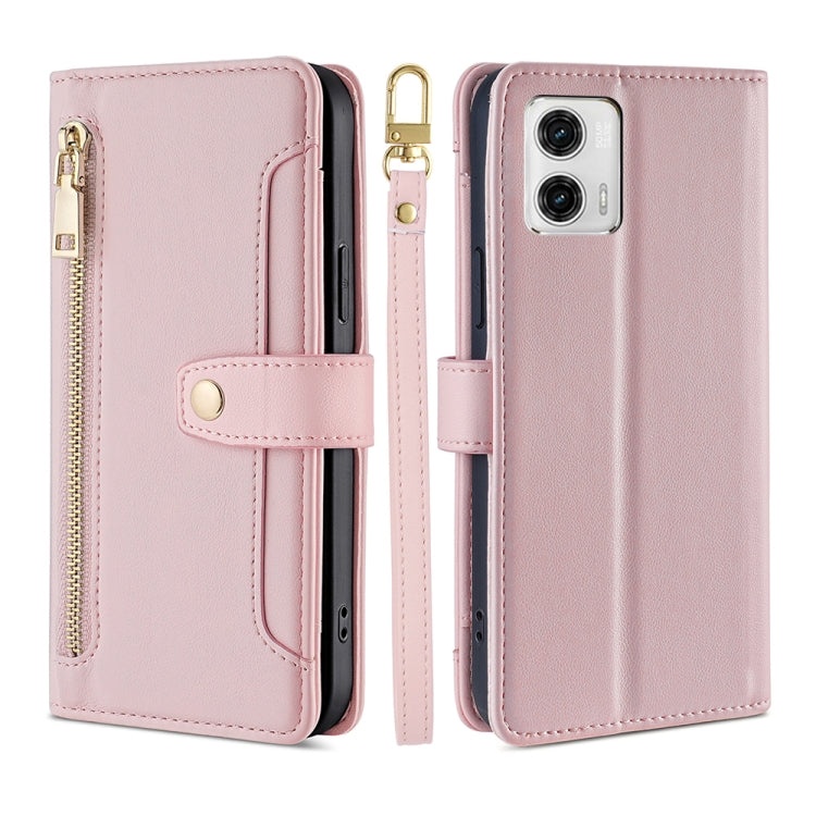 For Motorola Moto G73 5G Sheep Texture Cross-body Zipper Wallet Leather Phone Case(Pink) - Motorola Cases by PMC TechLife | Online Shopping South Africa | PMC TechLife | Buy Now Pay Later Mobicred