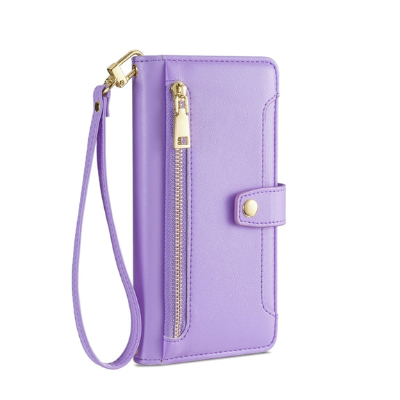 For Motorola Moto G73 5G Sheep Texture Cross-body Zipper Wallet Leather Phone Case(Purple)