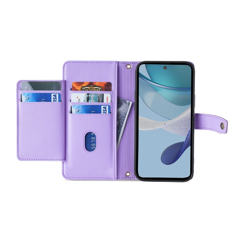 For Motorola Moto G73 5G Sheep Texture Cross-body Zipper Wallet Leather Phone Case(Purple)