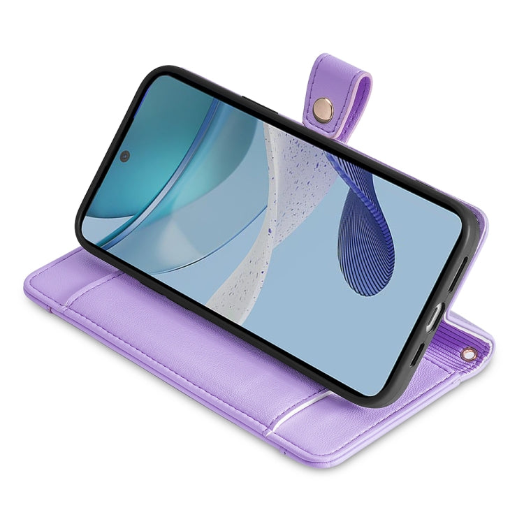For Motorola Moto G73 5G Sheep Texture Cross-body Zipper Wallet Leather Phone Case(Purple)