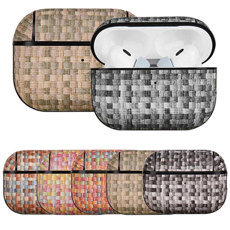 For AirPods Pro 2 PC Woven Leather Skin Earphone Case(Light Yellow)