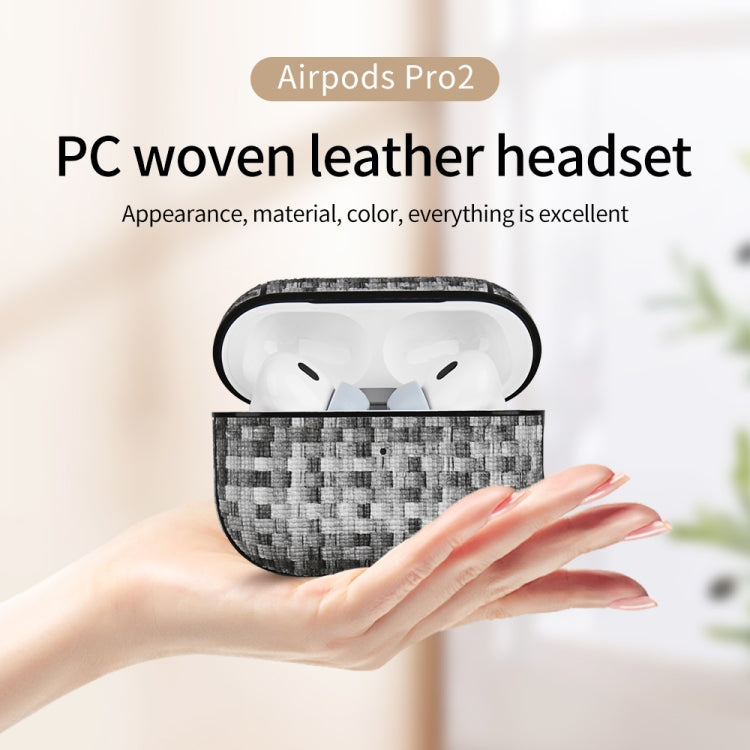 For AirPods Pro 2 PC Woven Leather Skin Earphone Case(Light Yellow)