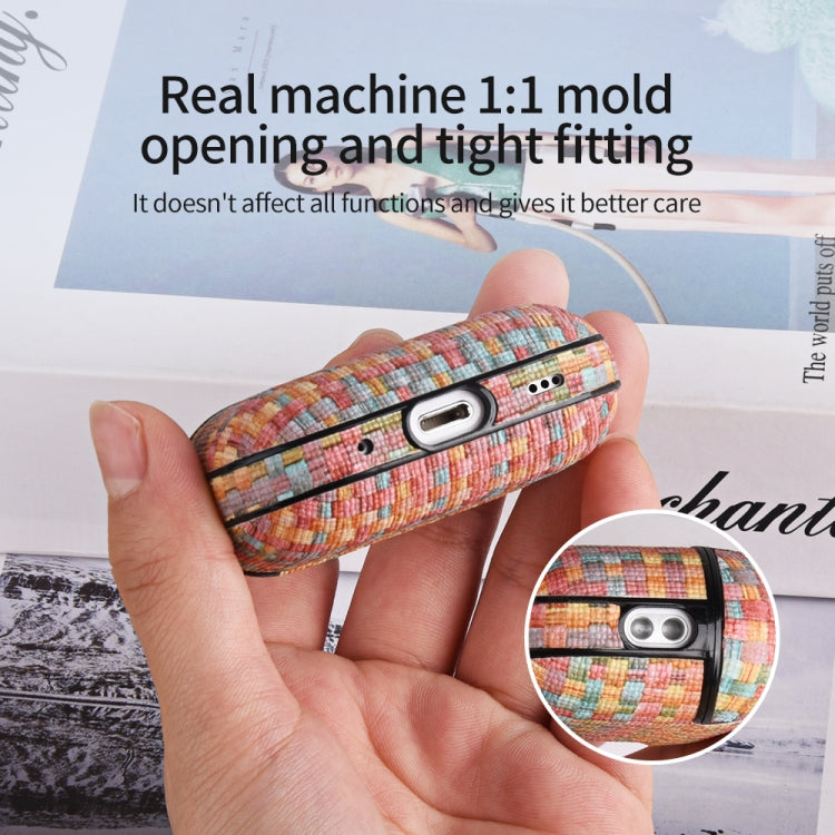For AirPods Pro 2 PC Woven Leather Skin Earphone Case(Blue Red)