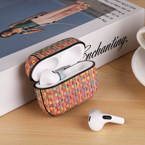 For AirPods Pro 2 PC Woven Leather Skin Earphone Case(Light Yellow)