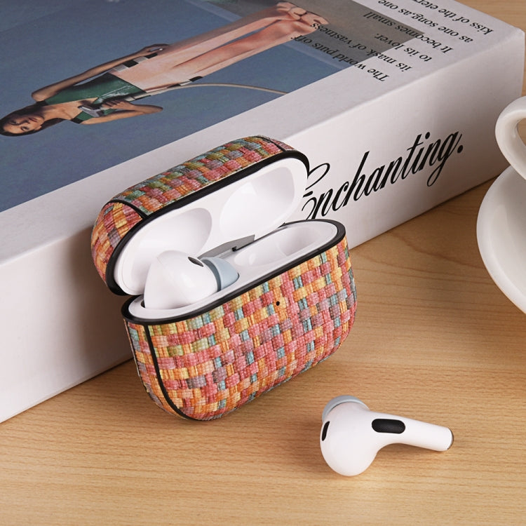 For AirPods Pro 2 PC Woven Leather Skin Earphone Case(Light Yellow)