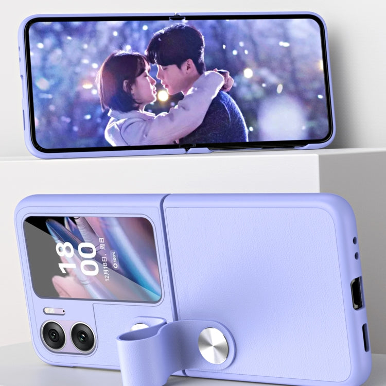 For OPPO Find N2 Flip Hand Strap Type Leather Phone Case(Purple)