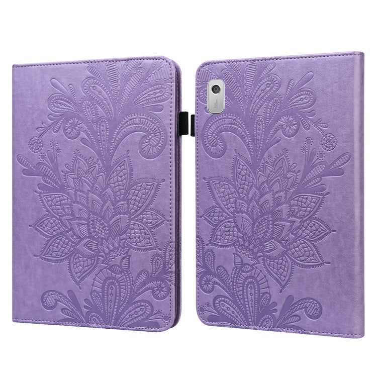 For Lenovo Tab M9 Lace Flower Embossing Pattern Leather Tablet Case(Purple) - Lenovo by PMC TechLife | Online Shopping South Africa | PMC TechLife | Buy Now Pay Later Mobicred