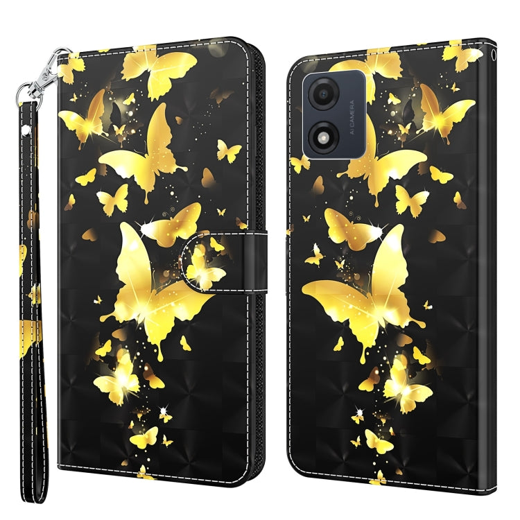 For Motorola Moto E13 3D Painting Pattern Leather Phone Case(Gold Butterfly) - Motorola Cases by PMC TechLife | Online Shopping South Africa | PMC TechLife | Buy Now Pay Later Mobicred