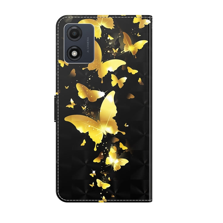 For Motorola Moto E13 3D Painting Pattern Leather Phone Case(Gold Butterfly) - Motorola Cases by PMC TechLife | Online Shopping South Africa | PMC TechLife | Buy Now Pay Later Mobicred