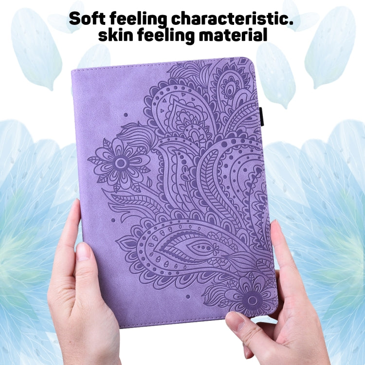 For Lenovo Tab M8 4th Gen TB-300FU Peacock Embossed Pattern Leather Tablet Case(Purple)