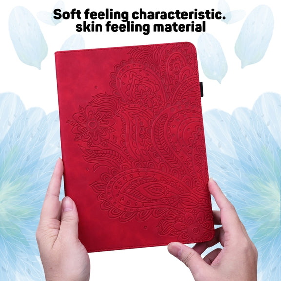 For Lenovo Tab M8 4th Gen TB-300FU Peacock Embossed Pattern Leather Tablet Case(Red)