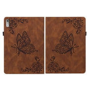 For Lenovo Tab P11 Gen 2 11.5 Butterfly Flower Embossed Leather Tablet Case(Brown)