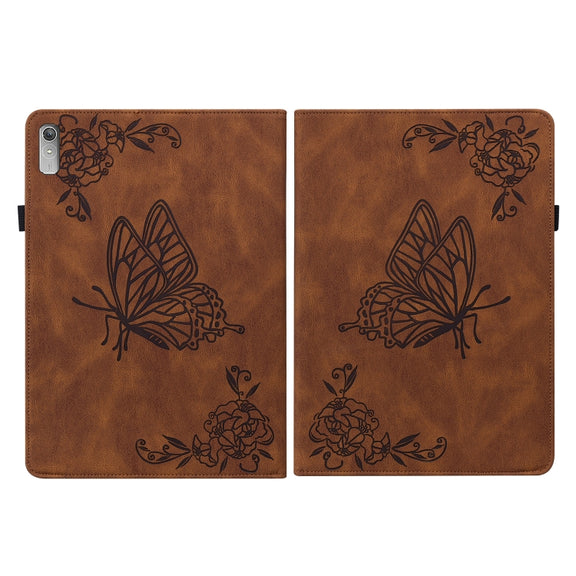 For Lenovo Tab P11 Gen 2 11.5 Butterfly Flower Embossed Leather Tablet Case(Brown)