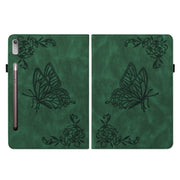 For Lenovo Tab P11 Pro Gen 2 11.2 Butterfly Flower Embossed Leather Tablet Case(Green)