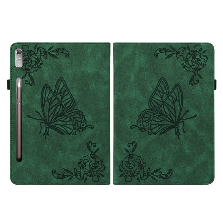 For Lenovo Tab P11 Pro Gen 2 11.2 Butterfly Flower Embossed Leather Tablet Case(Green)