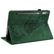 For Lenovo Tab P11 Pro Gen 2 11.2 Butterfly Flower Embossed Leather Tablet Case(Green)