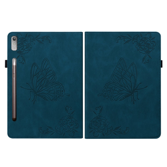 For Lenovo Tab P11 Pro Gen 2 11.2 Butterfly Flower Embossed Leather Tablet Case(Blue)