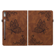 For Lenovo Tab P11 Pro Gen 2 11.2 Butterfly Flower Embossed Leather Tablet Case(Brown)