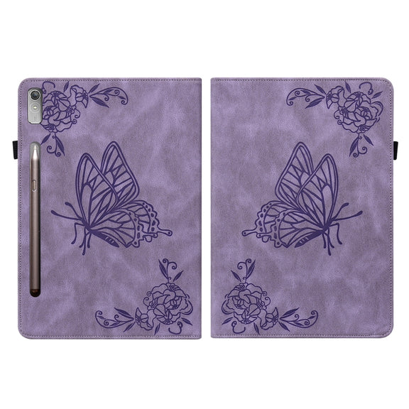For Lenovo Tab P11 Pro Gen 2 11.2 Butterfly Flower Embossed Leather Tablet Case(Purple)