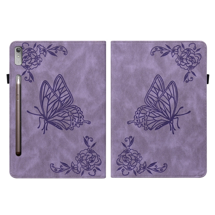 For Lenovo Tab P11 Pro Gen 2 11.2 Butterfly Flower Embossed Leather Tablet Case(Purple)