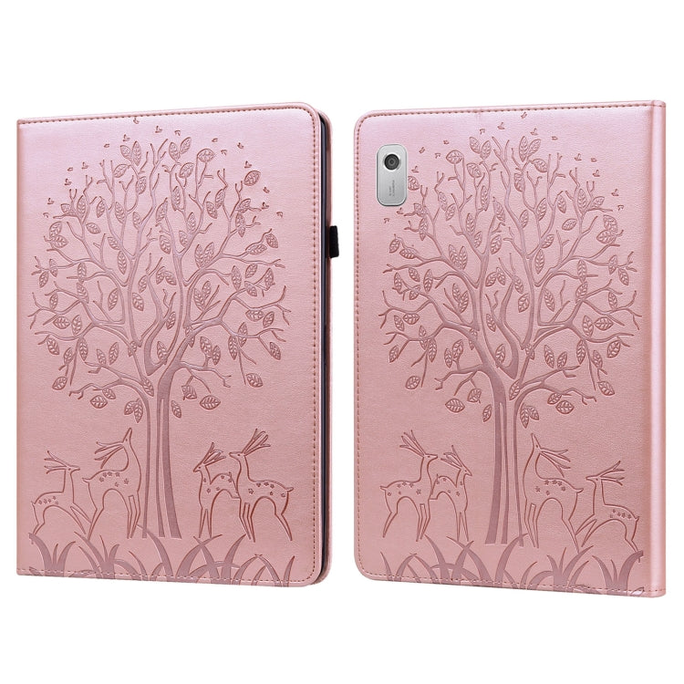 For Lenovo Tab M8 4th Gen TB-300FU Tree & Deer Pattern Embossed Leather Tablet Case(Pink) - Lenovo by PMC TechLife | Online Shopping South Africa | PMC TechLife | Buy Now Pay Later Mobicred
