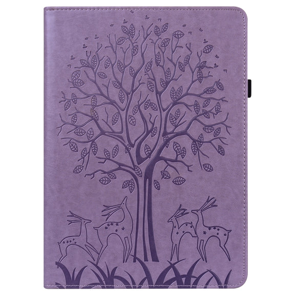 For Lenovo Tab P11 Gen 2 Tree & Deer Pattern Embossed Leather Tablet Case(Purple)