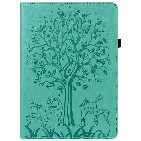 For Lenovo Tab P11 Gen 2 Tree & Deer Pattern Embossed Leather Tablet Case(Green)