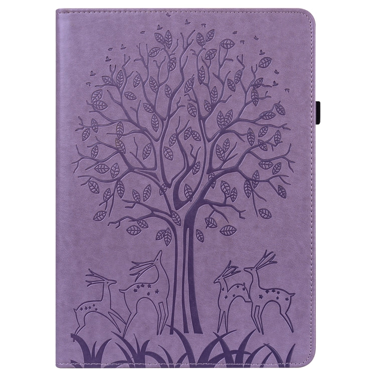 For Lenovo Tab P11 Pro Gen 2 Tree & Deer Pattern Embossed Leather Tablet Case(Purple)
