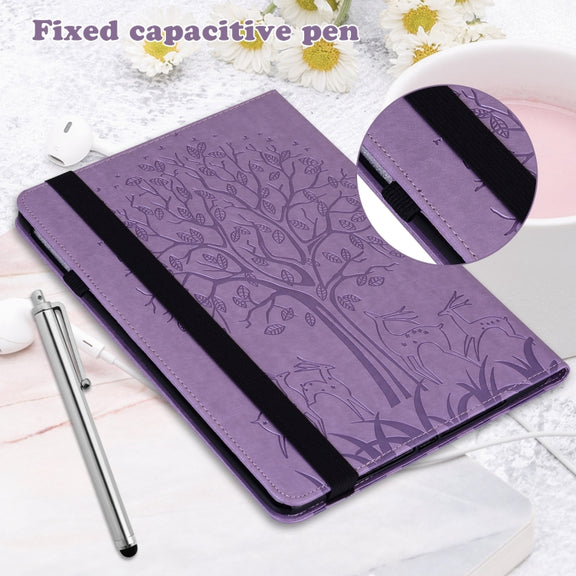 For Lenovo Tab P11 Pro Gen 2 Tree & Deer Pattern Embossed Leather Tablet Case(Purple)
