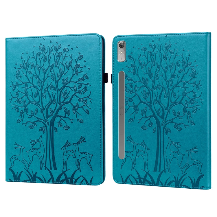 For Lenovo Tab P11 Pro Gen 2 Tree & Deer Pattern Embossed Leather Tablet Case(Blue) - Lenovo by PMC TechLife | Online Shopping South Africa | PMC TechLife | Buy Now Pay Later Mobicred