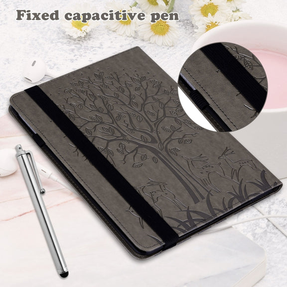 For Lenovo Tab P11 Pro Gen 2 Tree & Deer Pattern Embossed Leather Tablet Case(Grey)