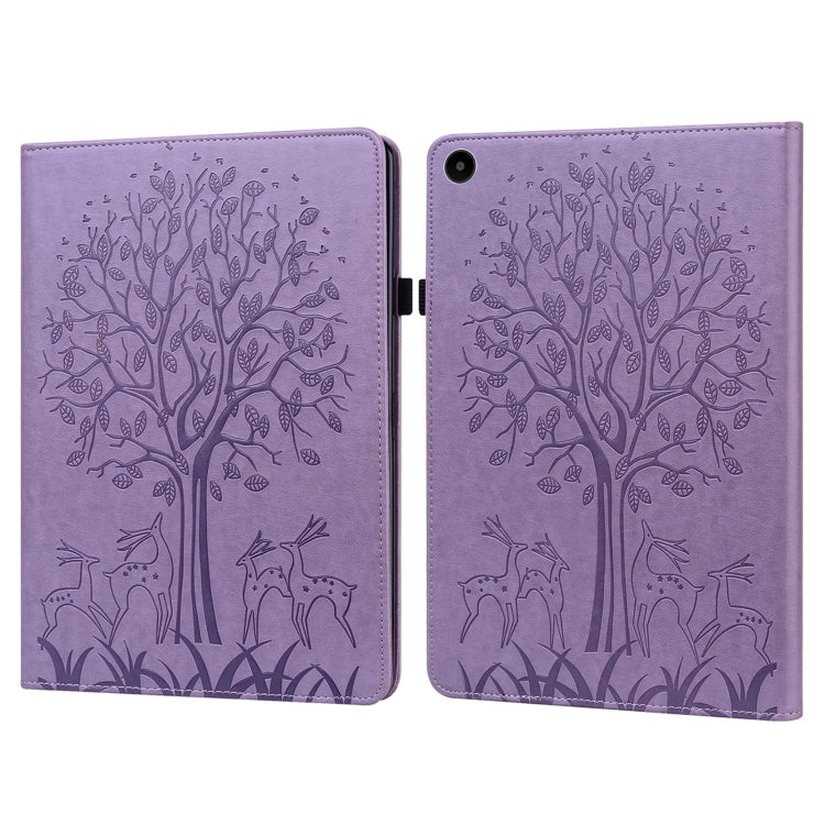 For Huawei MatePad SE 10.4 2022 Tree & Deer Pattern Embossed Leather Tablet Case(Purple) - Huawei by PMC TechLife | Online Shopping South Africa | PMC TechLife