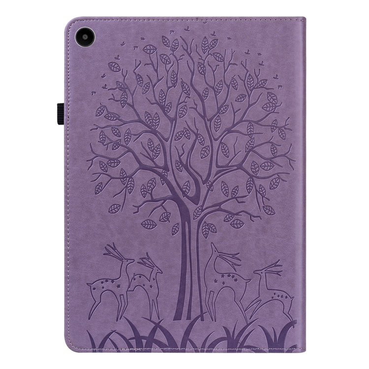 For Huawei MatePad SE 10.4 2022 Tree & Deer Pattern Embossed Leather Tablet Case(Purple) - Huawei by PMC TechLife | Online Shopping South Africa | PMC TechLife