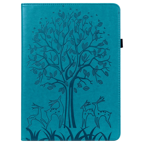 For Huawei MatePad SE 10.4 2022 Tree & Deer Pattern Embossed Leather Tablet Case(Blue)