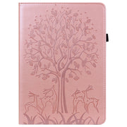For Huawei MatePad SE 10.4 2022 Tree & Deer Pattern Embossed Leather Tablet Case(Pink)