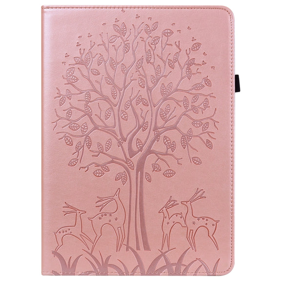 For Huawei MatePad SE 10.4 2022 Tree & Deer Pattern Embossed Leather Tablet Case(Pink)