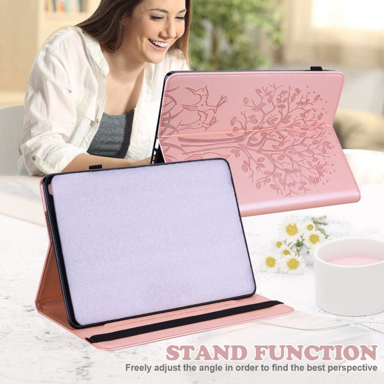 For Huawei MatePad SE 10.4 2022 Tree & Deer Pattern Embossed Leather Tablet Case(Pink)