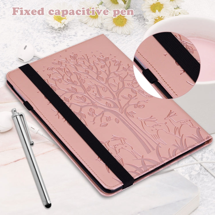 For Huawei MatePad SE 10.4 2022 Tree & Deer Pattern Embossed Leather Tablet Case(Pink)