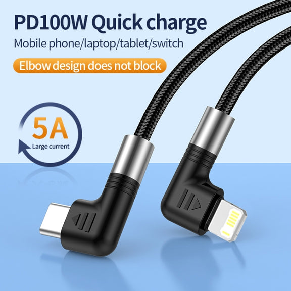 A9 30W USB-C/Type-C to 8 Pin Double Elbow Data Cable, Length:3m