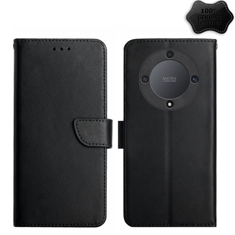 For Honor X9a 5G / Magic5 Lite Genuine Leather Fingerprint-proof Flip Phone Case(Black) - Honor Cases by PMC TechLife | Online Shopping South Africa | PMC TechLife | Buy Now Pay Later Mobicred