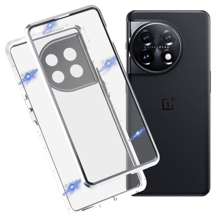 For OnePlus 11 Full Cover Magnetic Metal Tempered Glass Phone Case(Silver) - OnePlus Cases by PMC TechLife | Online Shopping South Africa | PMC TechLife | Buy Now Pay Later Mobicred
