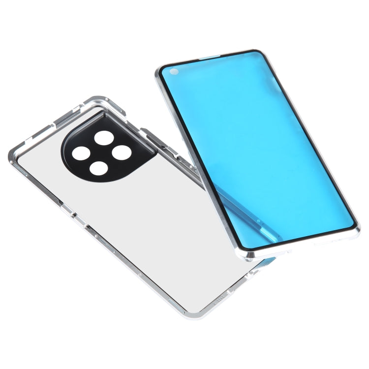 For OnePlus 11 Full Cover Magnetic Metal Tempered Glass Phone Case(Silver)
