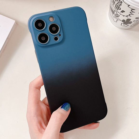 For iPhone 14 Pro Max Frameless Skin Feel Gradient Phone Case(Blue + Black)