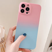 For iPhone 13 Frameless Skin Feel Gradient Phone Case(Pink + Light Blue)