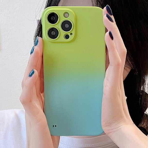 For iPhone 12 Frameless Skin Feel Gradient Phone Case(Green + Light Blue)