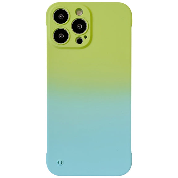 For iPhone 12 Frameless Skin Feel Gradient Phone Case(Green + Light Blue)