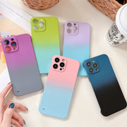 For iPhone 12 Frameless Skin Feel Gradient Phone Case(Green + Light Blue)