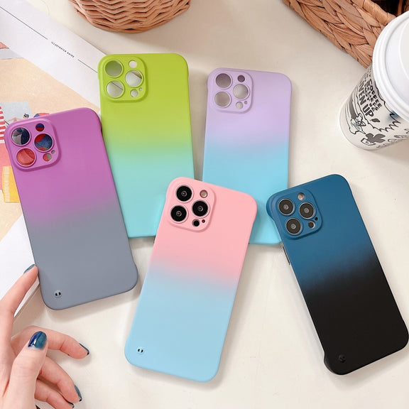 For iPhone 12 Frameless Skin Feel Gradient Phone Case(Green + Light Blue)