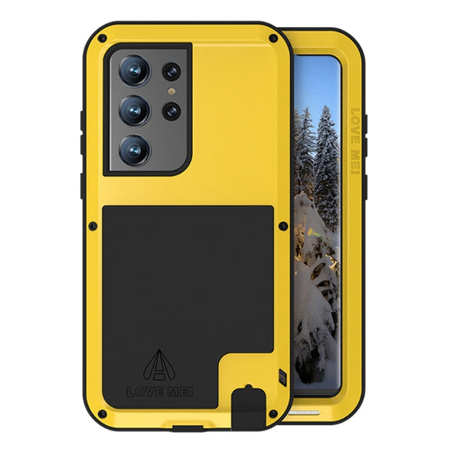 For Samsung Galaxy S23 Ultra 5G LOVE MEI Metal Shockproof Life Water-resistant Dustproof Phone Case(Yellow)